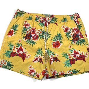 J Crew 6" Board Shorts Yellow Floral Hawaiian Print Mens Large New NWT Lined